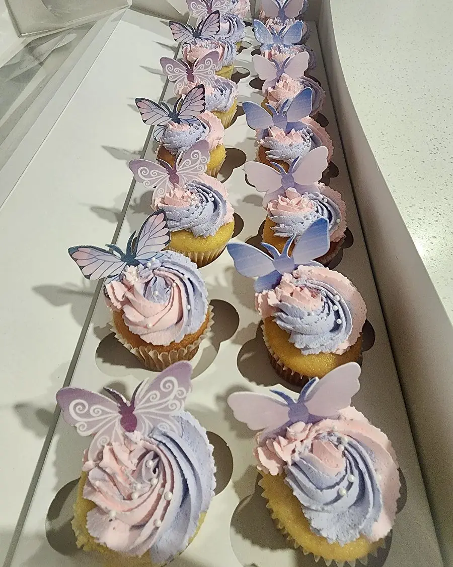 Butterfly cupcakes in pink and lilac